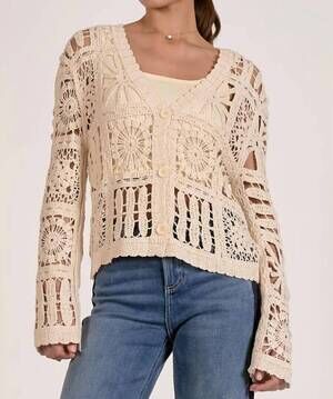 NEW ELAN cardi open knit sweater in natural